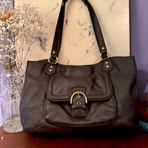 COACH XL Campbell Belle Dark Brown Leather Brass Hardware Tote #24961